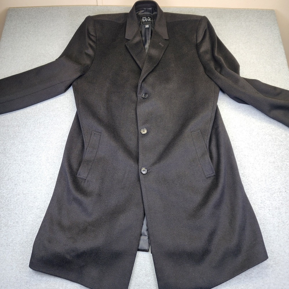 Jos A Bank Executive Men's‎ 46L LONG Black Wool Blend Tweed Overcoat Top Coat - Picture 2 of 13
